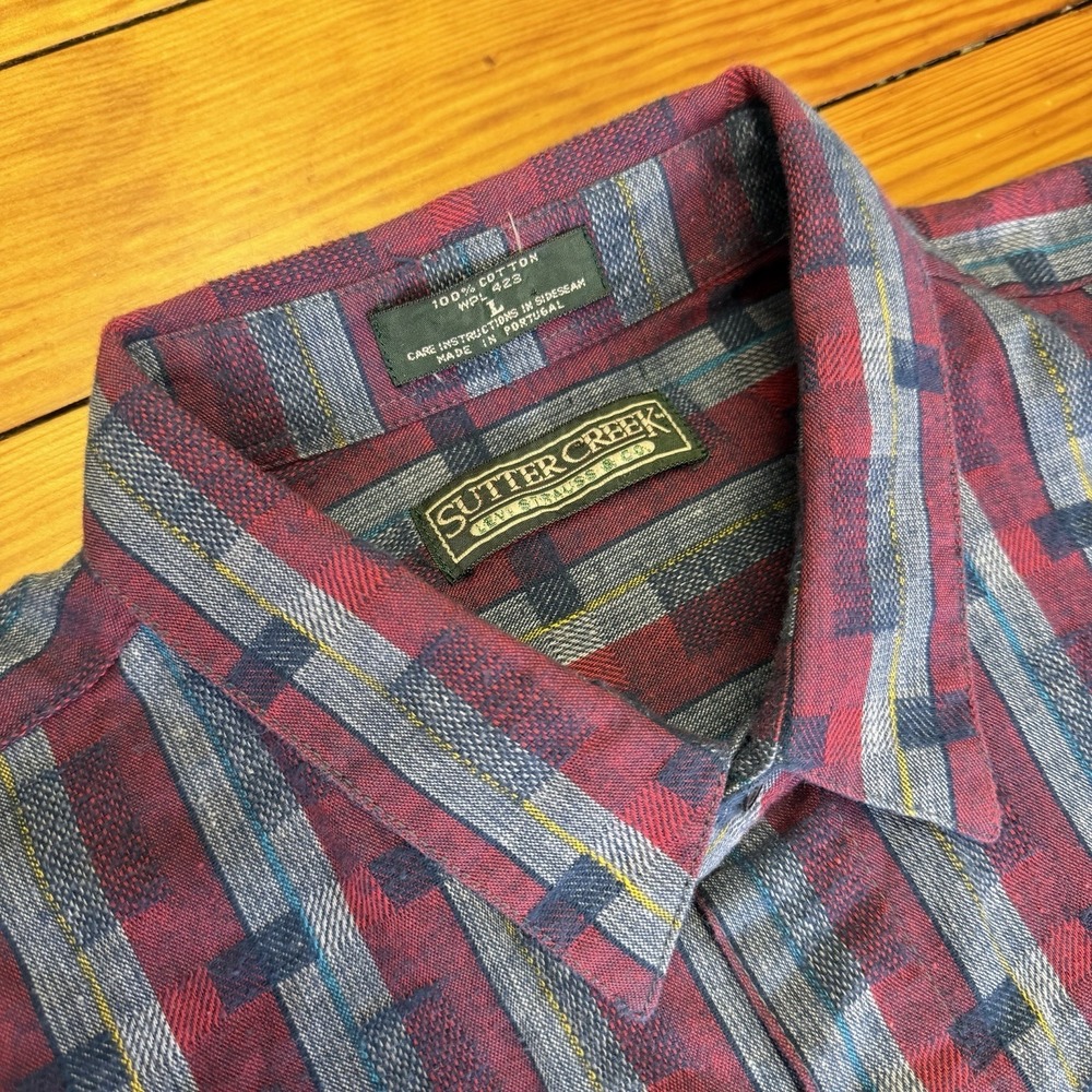 Vintage Levi Strauss Sutter Creek Cotton Flannel Plaid Button Up Shirt Large Red - Picture 2 of 13